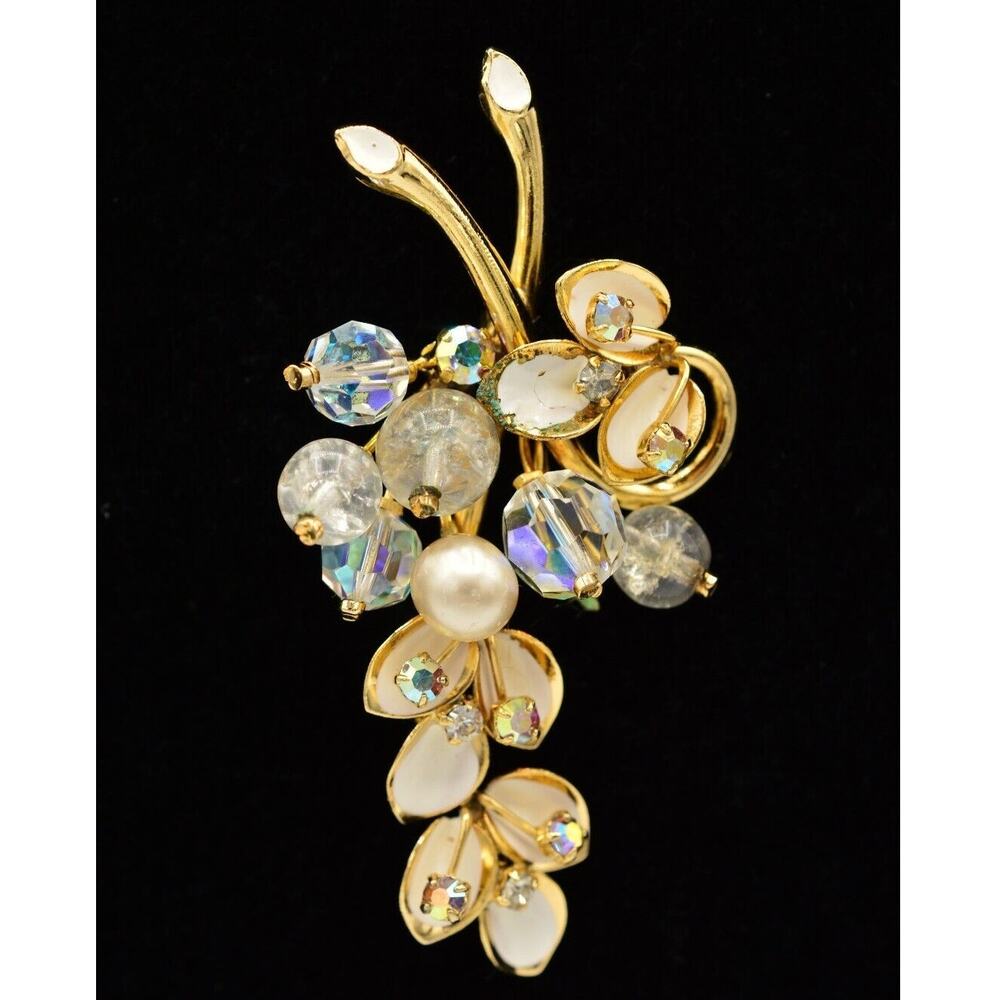 Kramer Vintage Grapevine Pin Brooch Aurora Borealis Austrian Crystal AS IS BinJ